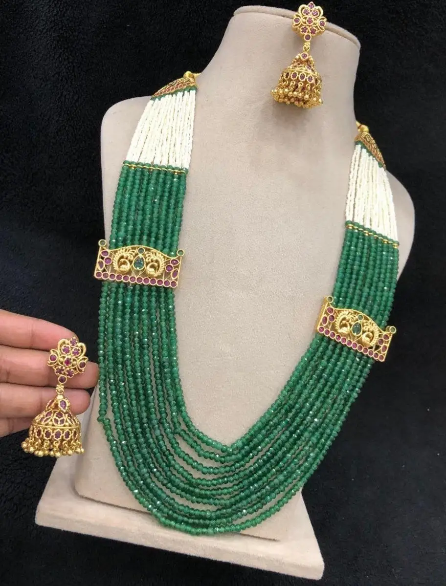Emerald Agate Beads Kemp Stone Long Haram Set
